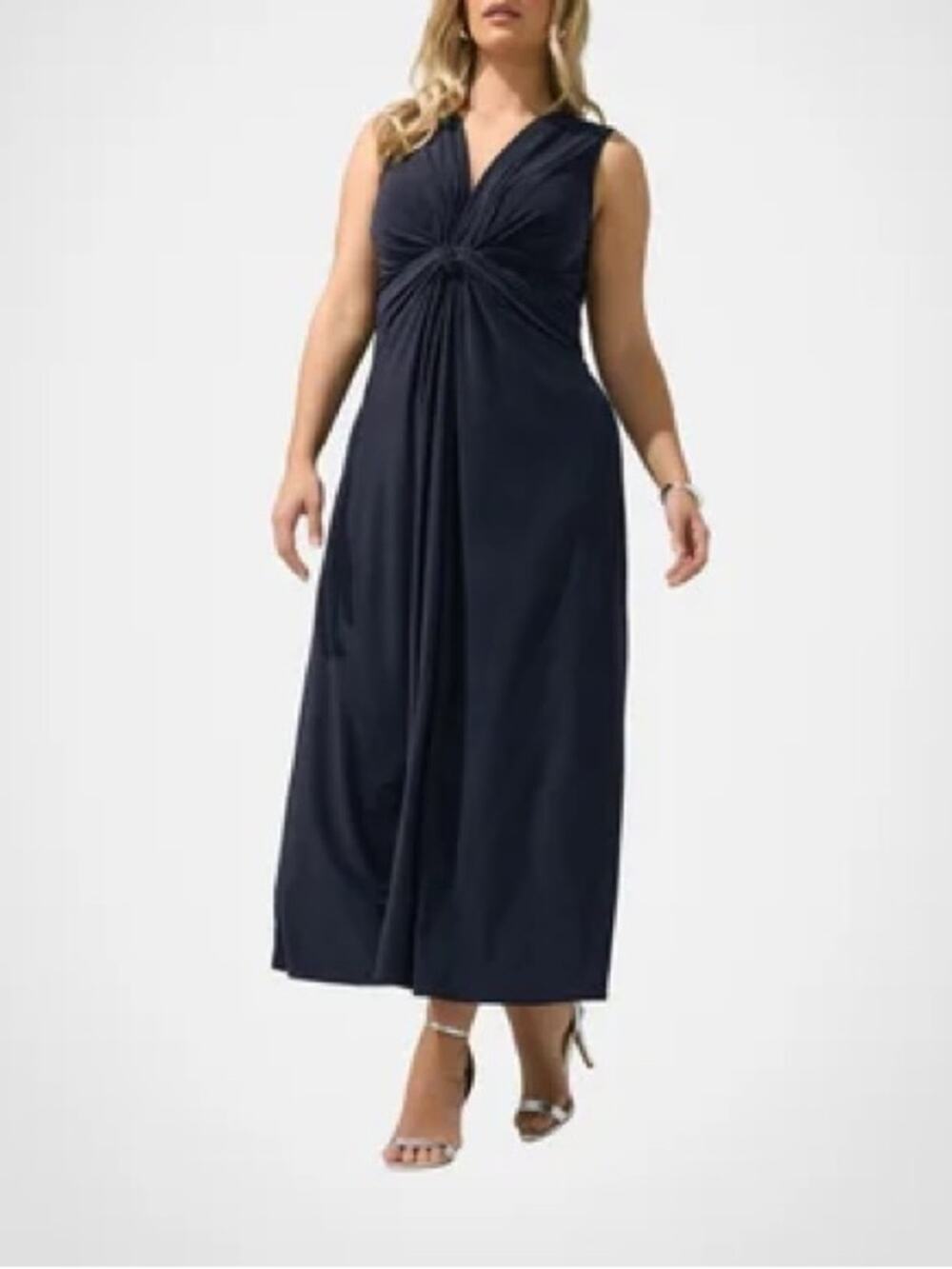NWT Ulla Popken Navy Maxi Dress Twist Front V Neck Stretchy Plus Size 20/22